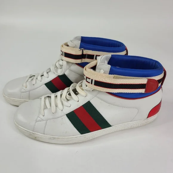 GUCCI White Leather New Ace High Top Sneakers sz 8
